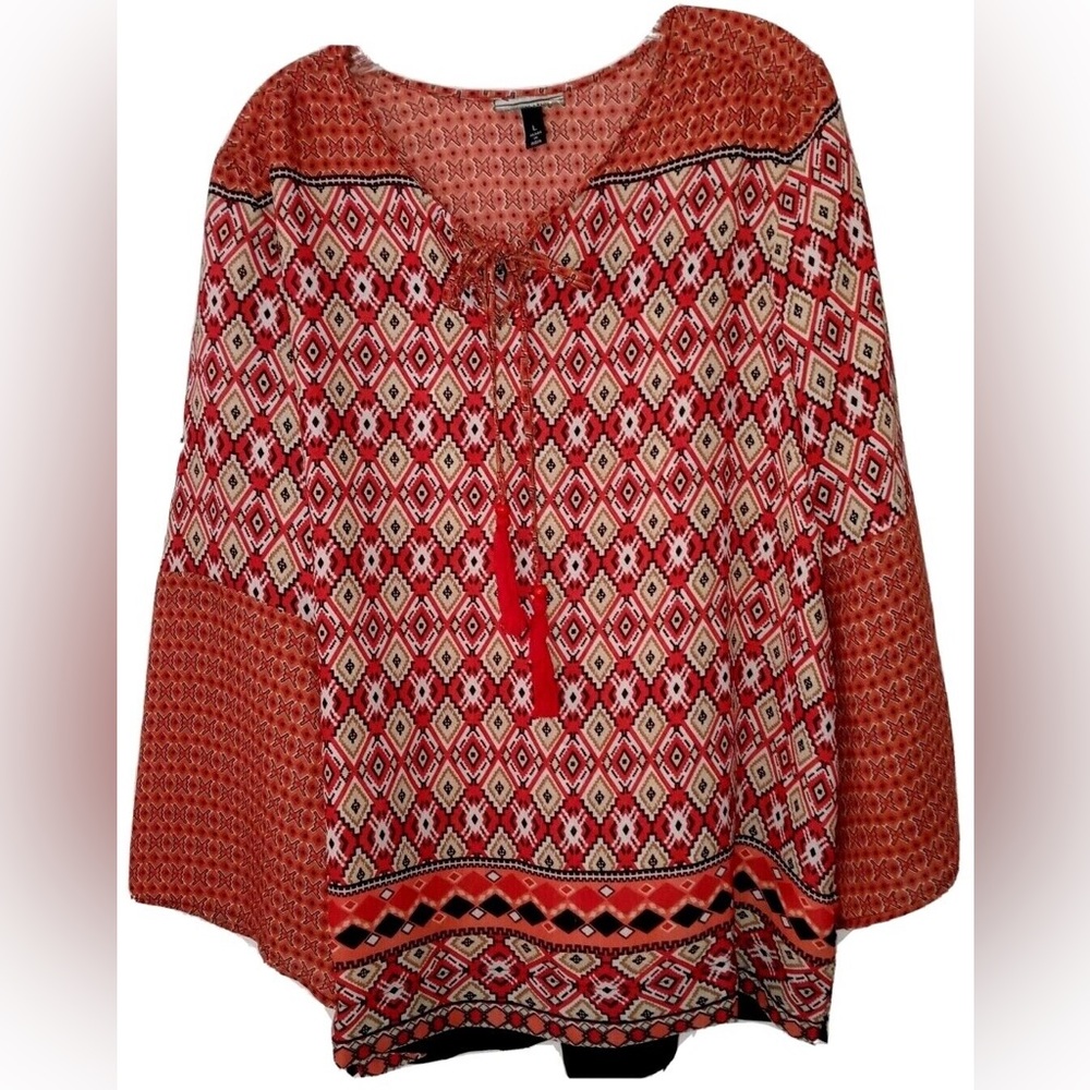 (NWOT)Allison Brittney Top M Silky Aztec Boho Hippie Cottagecore Peasant Blouse